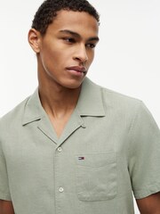 Tommy Jeans Green Linen Blend Short Sleeve Shirt - Image 4 of 5
