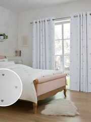 White/Silver Hearts Embroidered Blackout Curtains - Image 1 of 5