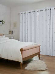 White/Silver Hearts Embroidered Blackout Curtains - Image 2 of 5