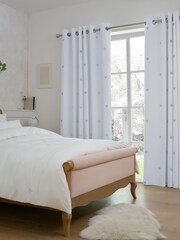 White/Silver Hearts Embroidered Blackout Curtains - Image 4 of 5