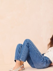 srebrna (barva); srebro - Usnjeni čevlji s paneli in paščkom čez peto Forever Comfort® - Slika 3 iz 8