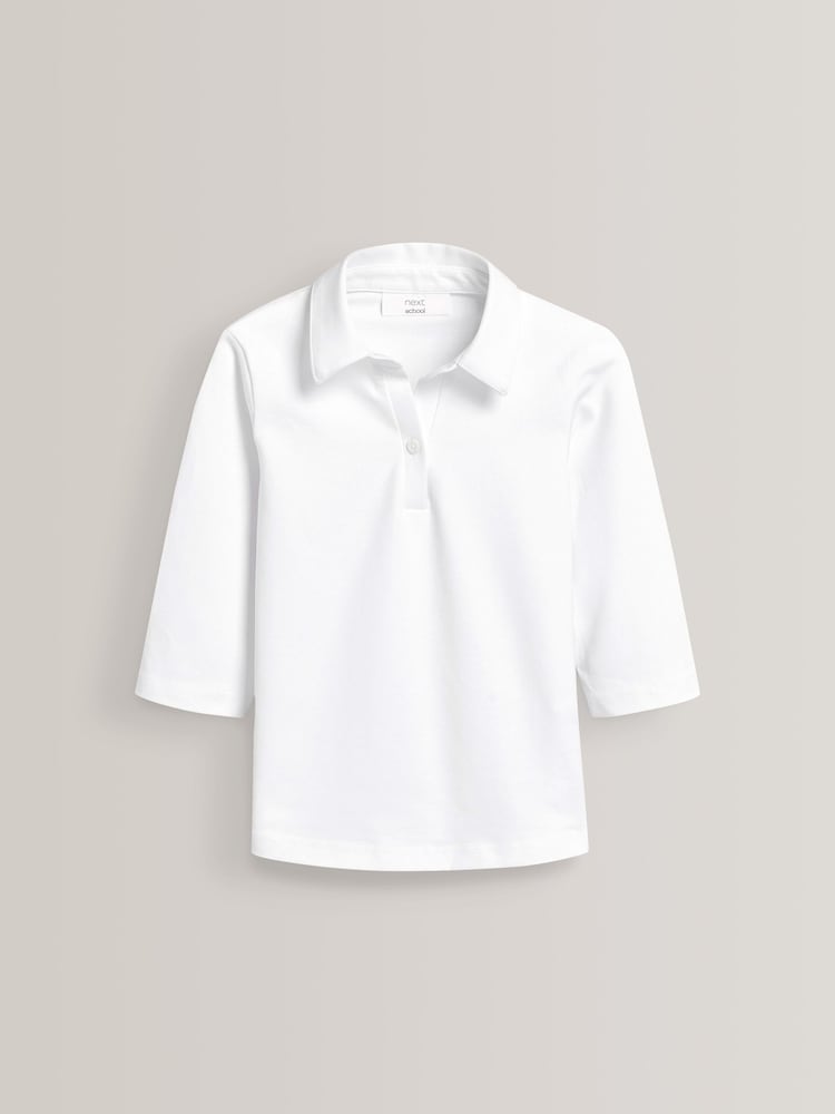 White Cotton Stretch 3/4 Sleeve School Jersey Blouses 2 Pack (3-16yrs) - Image 2 of 4