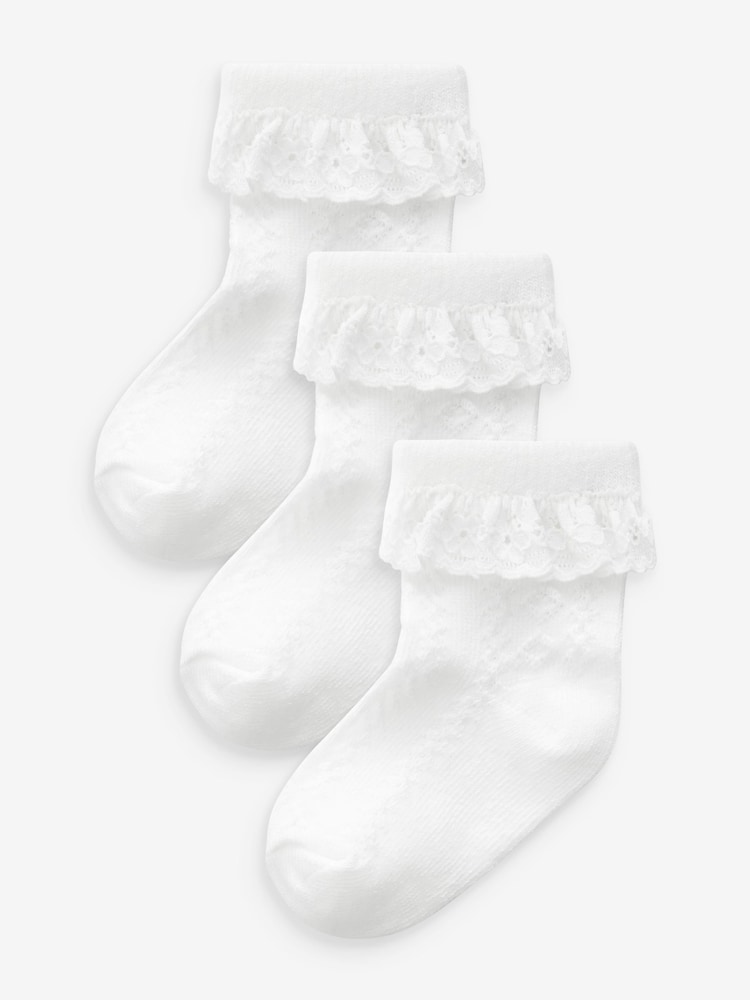 White Lace Baby Socks 3 Pack - Image 1 of 2