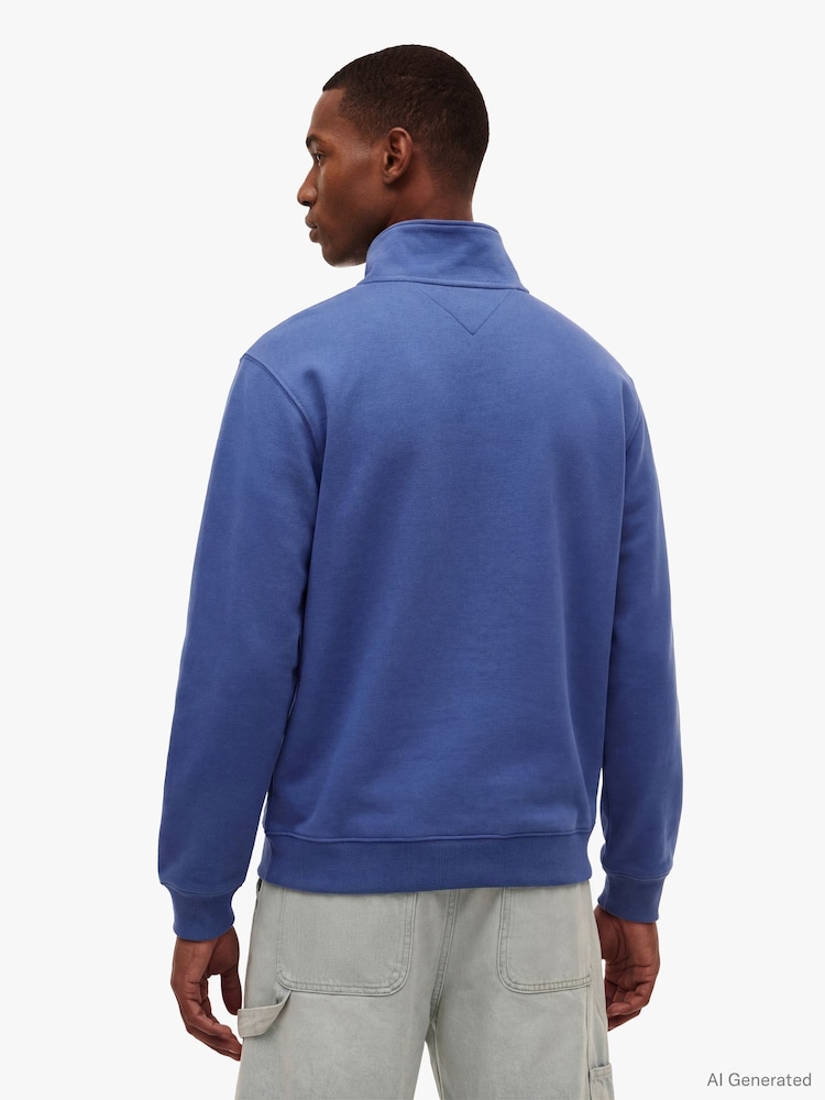 Tommy Jeans Blue Tommy Badge Quarter-Zip Sweatshirt - Image 2 of 6 Tommy Jeans Blue Tommy Badge Quarter-Zip Sweatshirt - Image 2 of 6