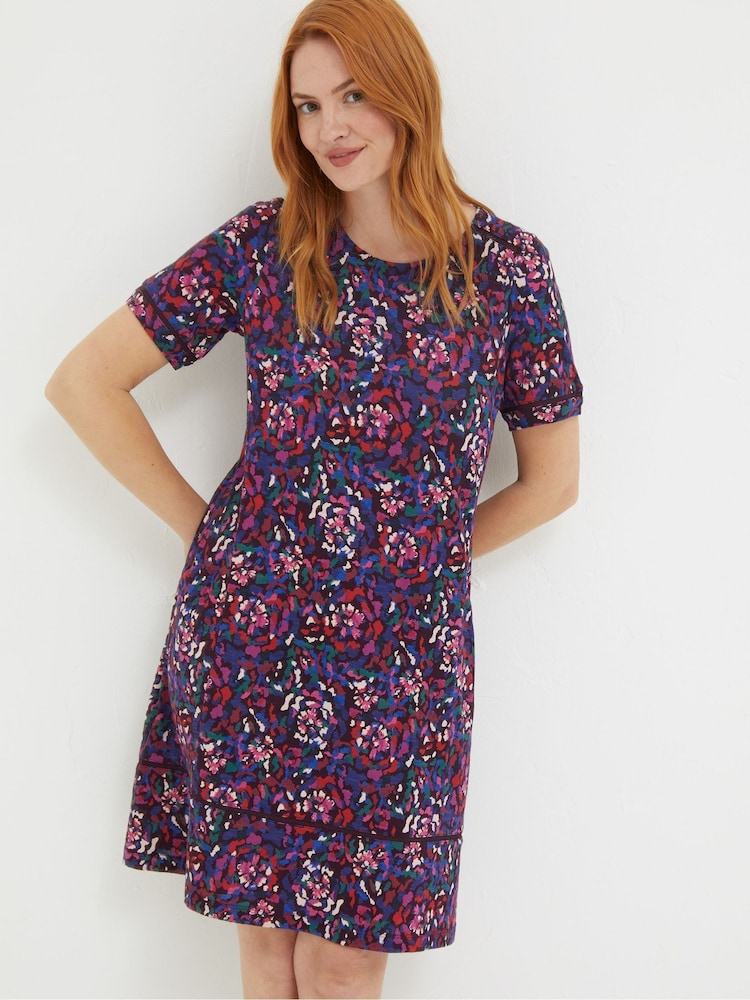 FatFace Purple Simone Abstract Jersey Dress - Image 1 of 6