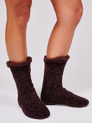 Marrón - Loungeable Calcetines pantufla de chenilla cómodos para estar en casa - Imagen 1 de 5