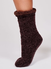 Marrón - Loungeable Calcetines pantufla de chenilla cómodos para estar en casa - Imagen 2 de 5