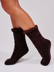 Marrón - Loungeable Calcetines pantufla de chenilla cómodos para estar en casa - Imagen 3 de 5