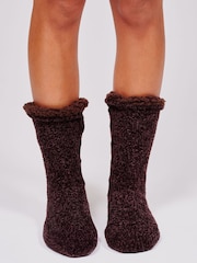 Marrón - Loungeable Calcetines pantufla de chenilla cómodos para estar en casa - Imagen 5 de 5