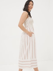 FatFace Aria Natural Stripe Midi Dress With Linen - Image 2 of 7