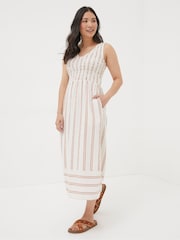 FatFace Aria Natural Stripe Midi Dress With Linen - Image 3 of 7