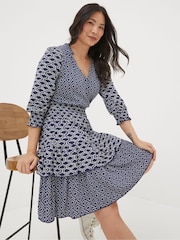 FatFace Blue Amba Patchwork Geo Jersey Dress - Image 1 of 3