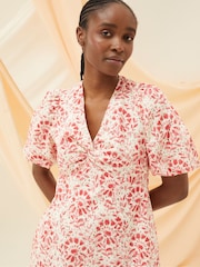 FatFace Tulip Natural Floral Tile Dress - Image 4 of 8