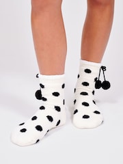 Loungeable Knitted Polka Dot Socks with Pom Pom Detail - Image 2 sur 5