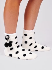 Loungeable Knitted Polka Dot Socks with Pom Pom Detail - Image 3 sur 5