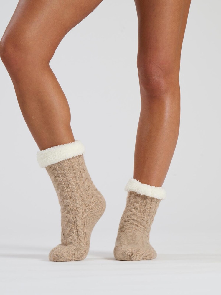 Beige - Loungeable Calcetines pantufla de chenilla cómodos para estar en casa - Imagen 2 de 3 Beige - Loungeable Calcetines pantufla de chenilla cómodos para estar en casa - Imagen 2 de 3