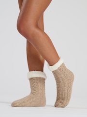 Beige - Loungeable Calcetines pantufla de chenilla cómodos para estar en casa - Imagen 3 de 3