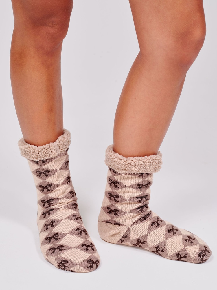 Loungeable Espresso Diamond Bow Slipper Socks - 5суретінің 1 суреті