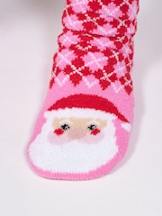 Loungeable Pink Argyle Santa Detail Slipper Socks - Image 2 of 5