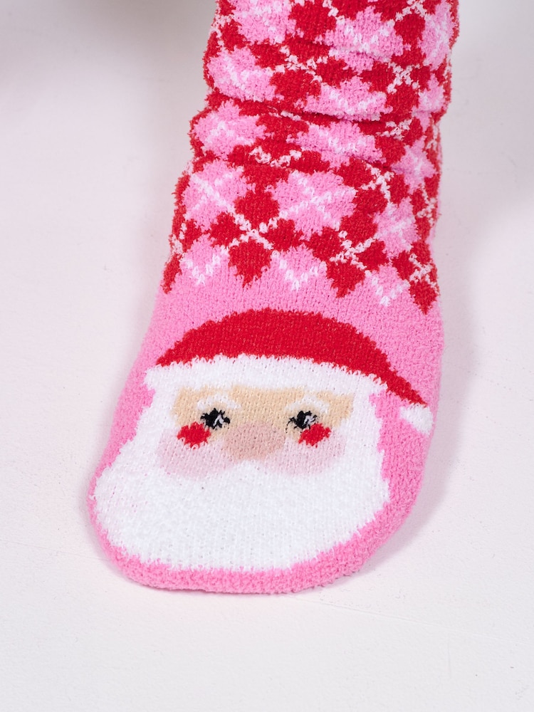Loungeable Pink Argyle Santa Detail Slipper Socks - Image 2 of 5