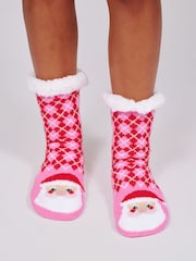 Loungeable Pink Argyle Santa Detail Slipper Socks - Image 5 of 5