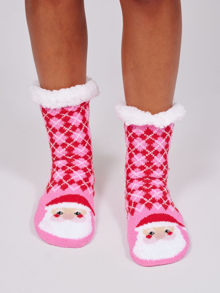Loungeable Pink Argyle Santa Detail Slipper Socks - Image 5 of 5