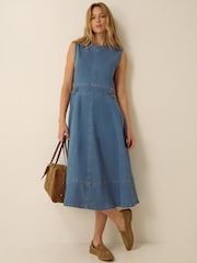 Monsoon Blue Ella Sleeveless Denim Midi Dress - Image 1 of 6