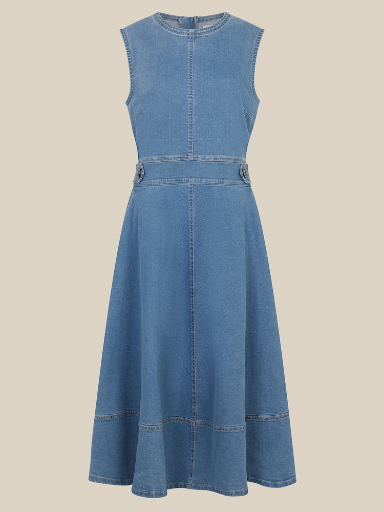 Monsoon Blue Ella Sleeveless Denim Midi Dress - Image 6 of 6