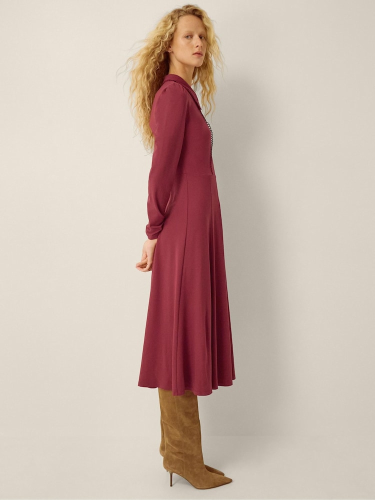 Monsoon Red Zoe Pointed Collar Jersey Midi Dress - Image 2 of 5 Monsoon Red Zoe Pointed Collar Jersey Midi Dress - Image 2 of 5