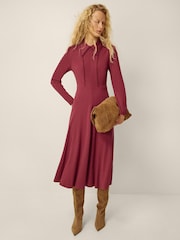 Monsoon Red Zoe Pointed Collar Jersey Midi Dress - Image 3 of 5
