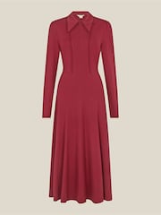 Monsoon Red Zoe Pointed Collar Jersey Midi Dress - Image 5 of 5