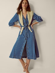 Monsoon Blue Alison V-Neck Denim Midi Dress - Image 1 of 4