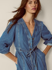 Monsoon Blue Alison V-Neck Denim Midi Dress - Image 2 of 4