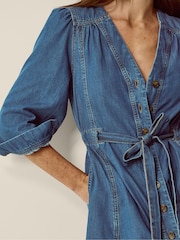 Monsoon Blue Alison V-Neck Denim Midi Dress - Image 3 of 4