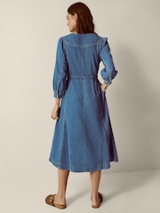 Monsoon Blue Alison V-Neck Denim Midi Dress - Image 4 of 4