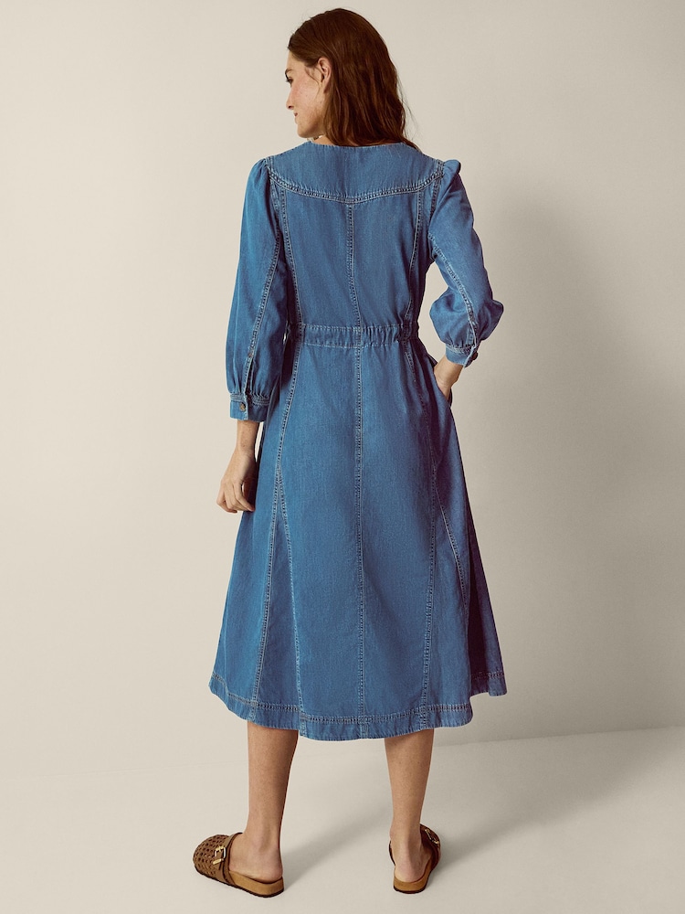 Monsoon Blue Alison V-Neck Denim Midi Dress - Image 4 of 4