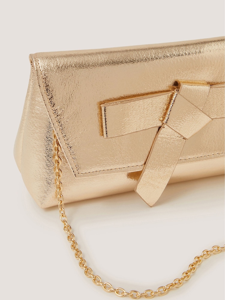 Monsoon Gold Pippa Bow Clutch Bag - Image 4 of 4 Monsoon Gold Pippa Bow Clutch Bag - Image 4 of 4