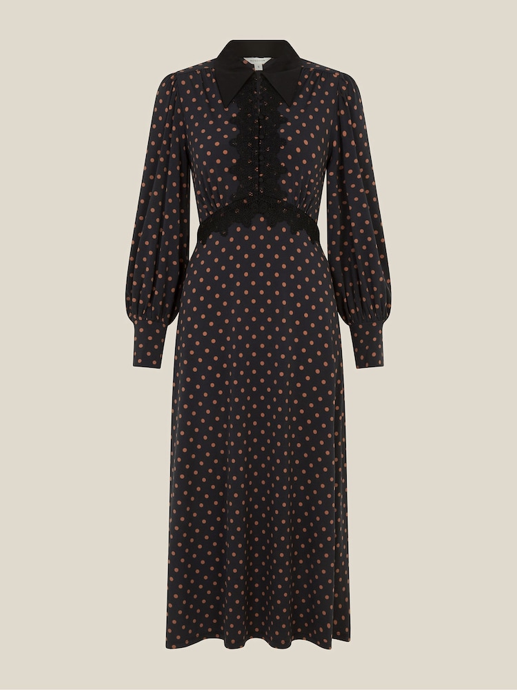 Monsoon Sally Jersey-Midikleid mit Spitze und Punktmuster - Bild 5 von 5