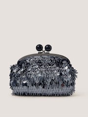 Monsoon Grey Jade Sequin Fringe Clutch Bag - Image 1 of 3