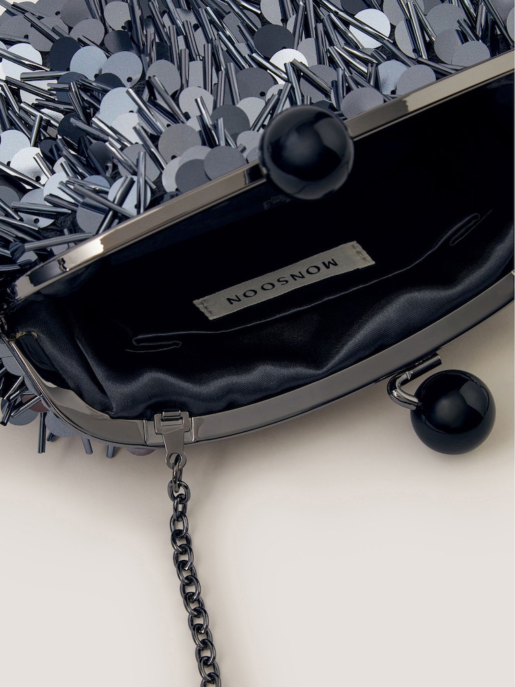 Monsoon Grey Jade Sequin Fringe Clutch Bag - Image 2 of 3