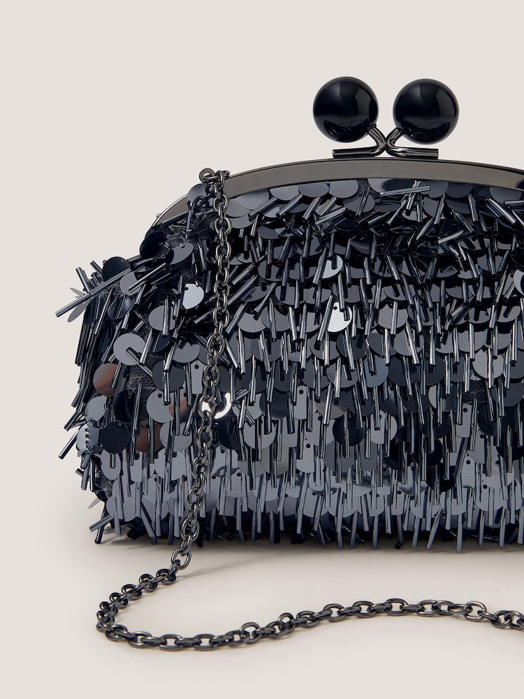 Monsoon Grey Jade Sequin Fringe Clutch Bag - Image 3 of 3