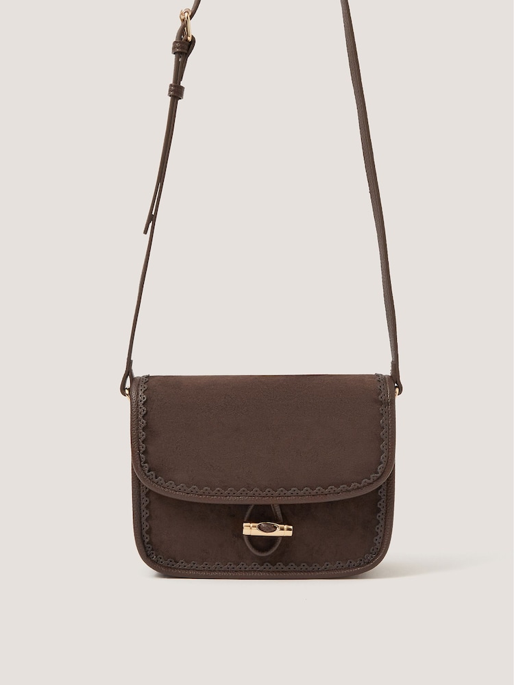 Monsoon Brown Amy Faux Suede Cross-Body Bag - Image 1 of 4