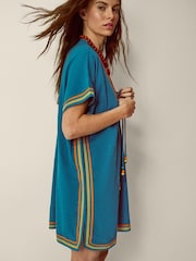 Monsoon Blue Maeve V-Neck Mini Kaftan - Image 2 of 4
