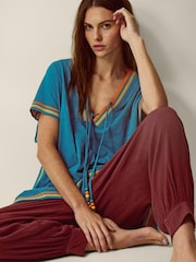 Monsoon Blue Maeve V-Neck Mini Kaftan - Image 3 of 4