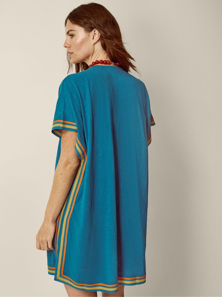 Monsoon Blue Maeve V-Neck Mini Kaftan - Image 4 of 4 Monsoon Blue Maeve V-Neck Mini Kaftan - Image 4 of 4