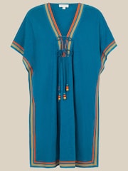 Monsoon Blue Maeve V-Neck Mini Kaftan - Image 5 of 5