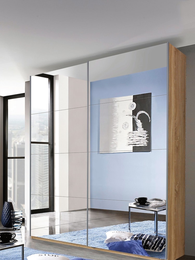 Rauch Oak Cameron Mirror Sliding 1.8m Sliding Semi-fitted Wardrobe - Image 1 of 2