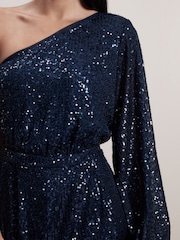 Blue Sequin One Shoulder Jumpsuit - Image 5 of 7