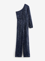 Blue Sequin One Shoulder Jumpsuit - Image 6 of 7