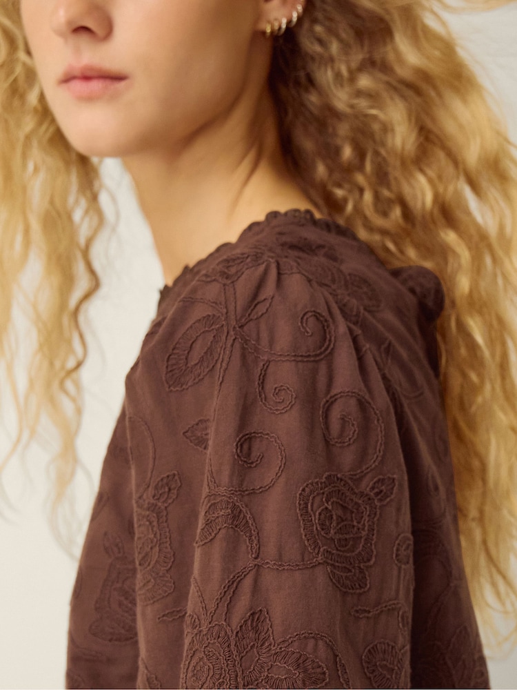 Monsoon Brown Sabine Floral Embroidered Top - Image 2 of 5 Monsoon Brown Sabine Floral Embroidered Top - Image 2 of 5